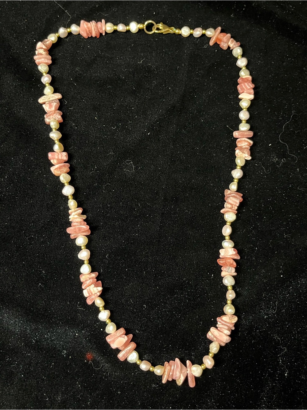 Rhodochrosite & Freshwater Pearl Beaded Necklace 1737